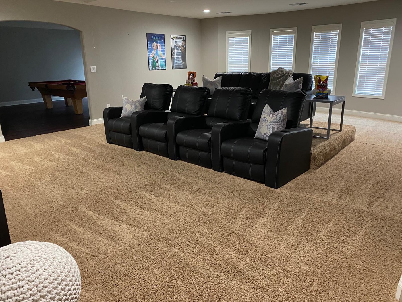 Media room and carpet after cleaning